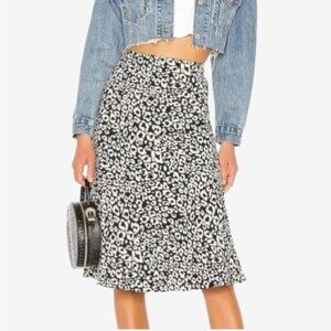 Lovers + Friends Monochrome Asymmetrical see you soon leopard Midi Skirt XS